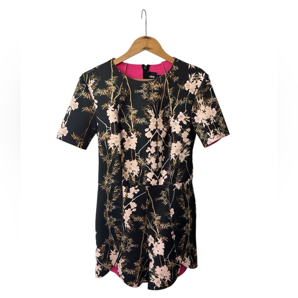 asos | Women’s Black/White Floral Bamboo Print Short Sleeve Shorts Romper Size 6